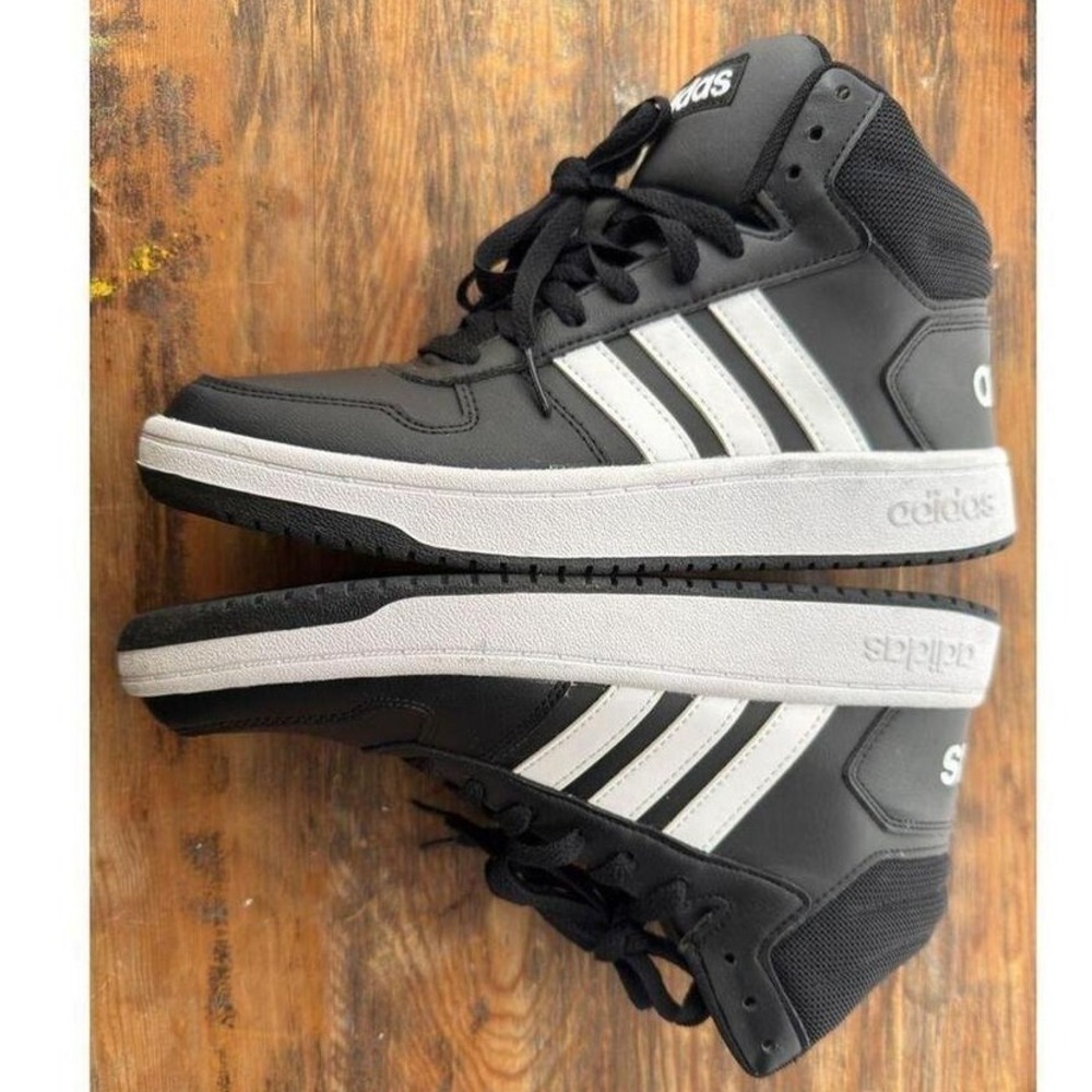 Adidas Hoops 2.0 Mid Sneakers Black White Stripes NWOT Men's 7.5 / Women's 9 - Picture 7 of 7